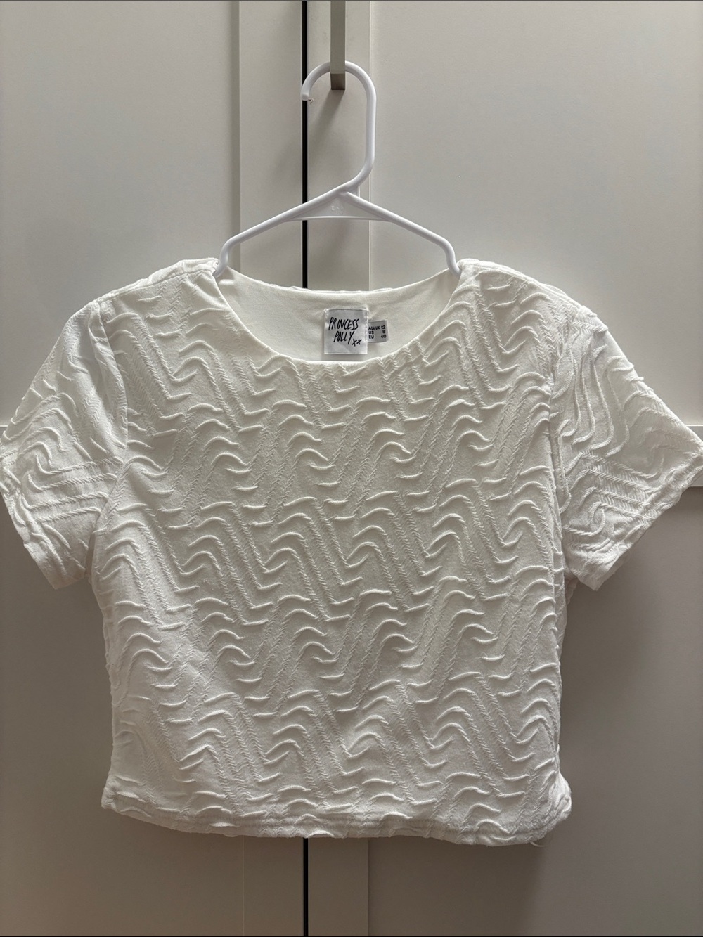 Princess Polly White Textured Wave Crop Top
